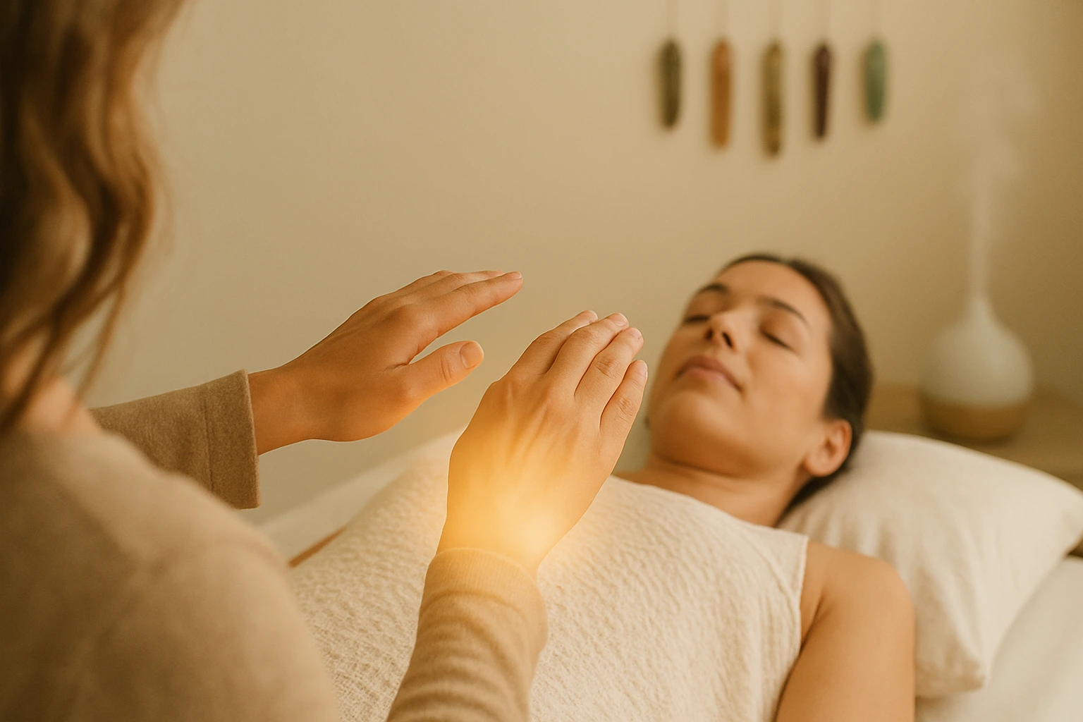 Healing touch therapy session for relaxation and balance