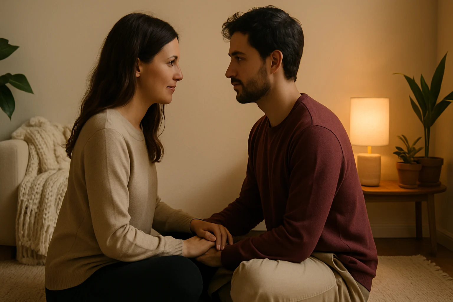 Couple practicing emotional bonding exercises