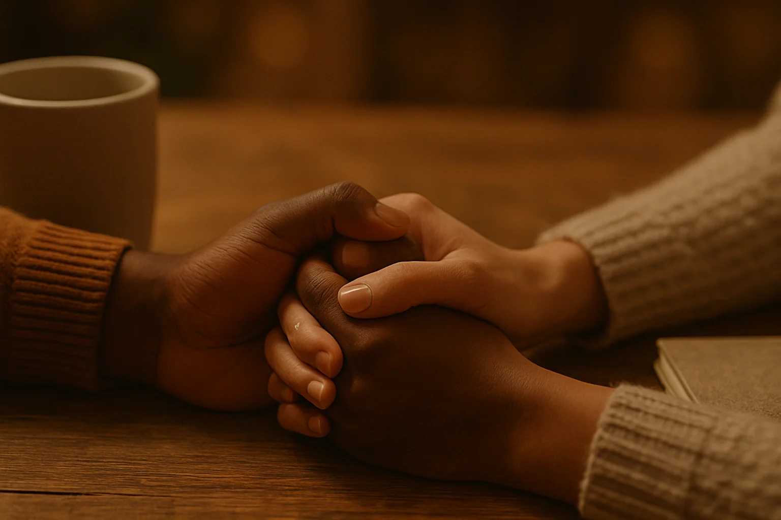 Couple holding hands during a connection exercise