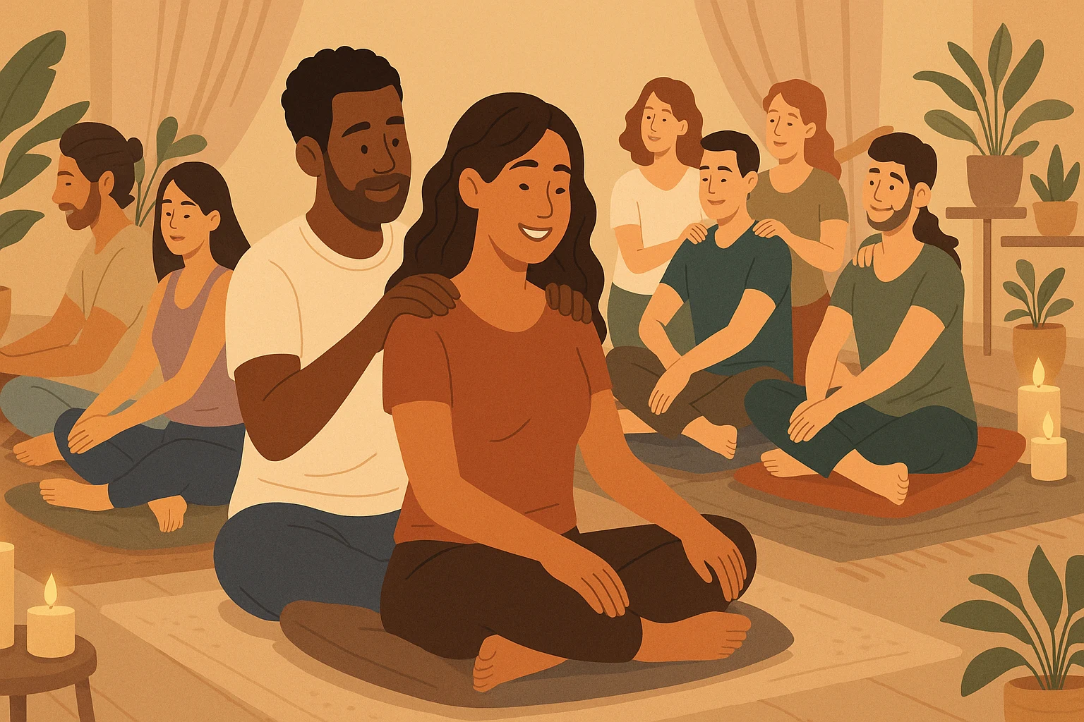 Cozy couples massage class setting