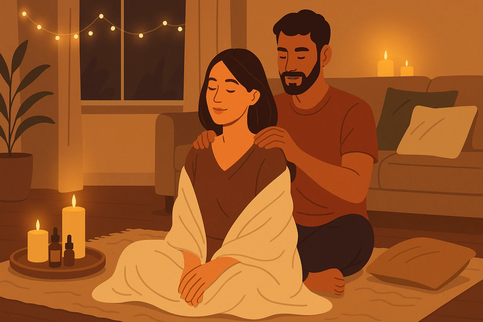 Couple practicing massage at home