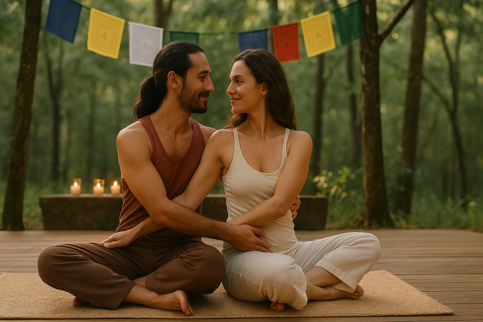 Couples practicing yoga at a tantric retreat