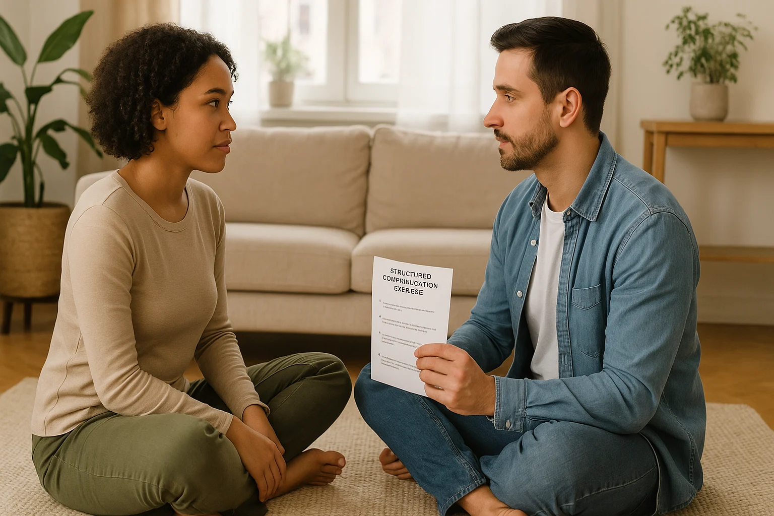 Couple using communication exercises together