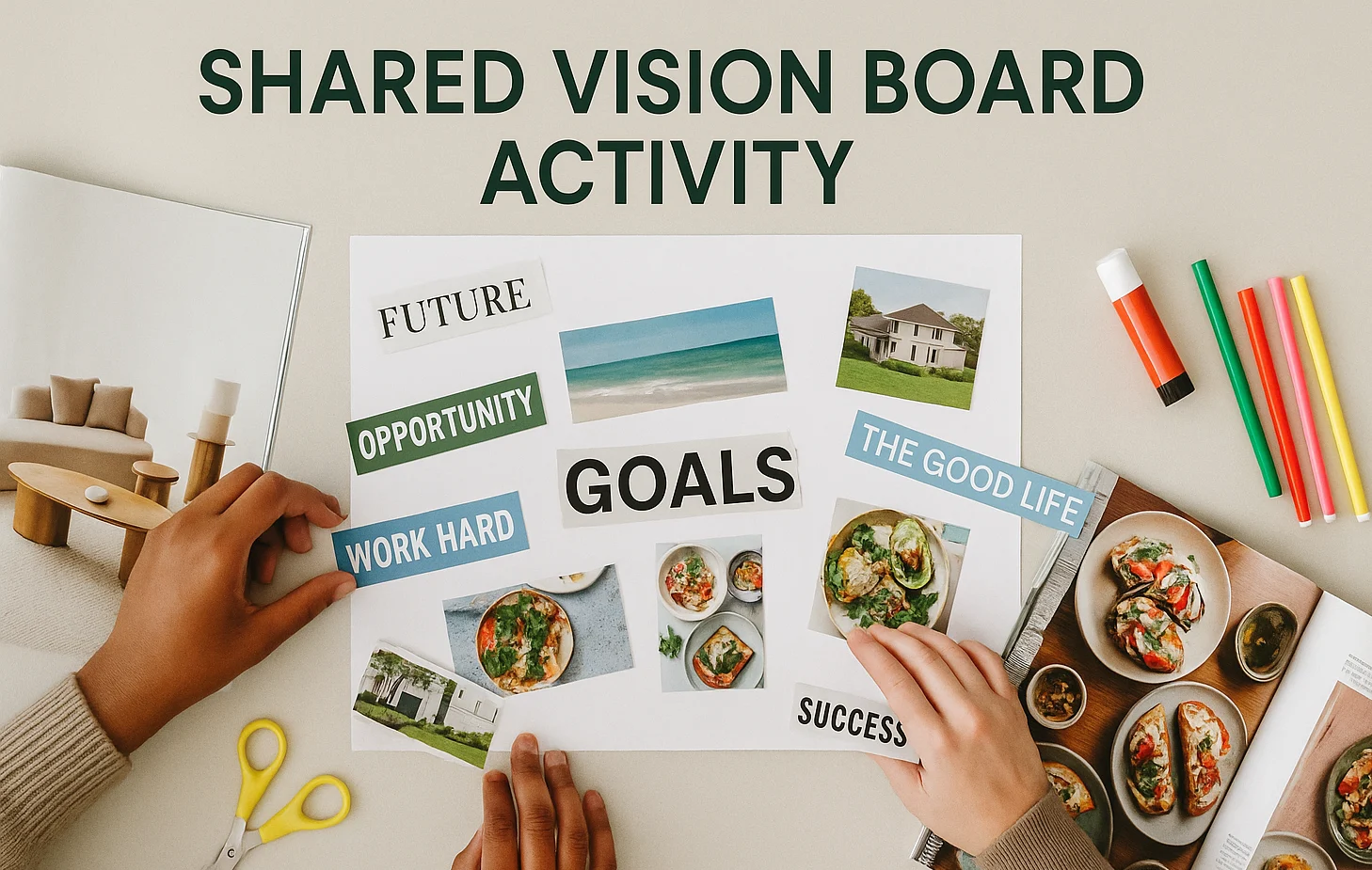 Couple creating a shared vision board