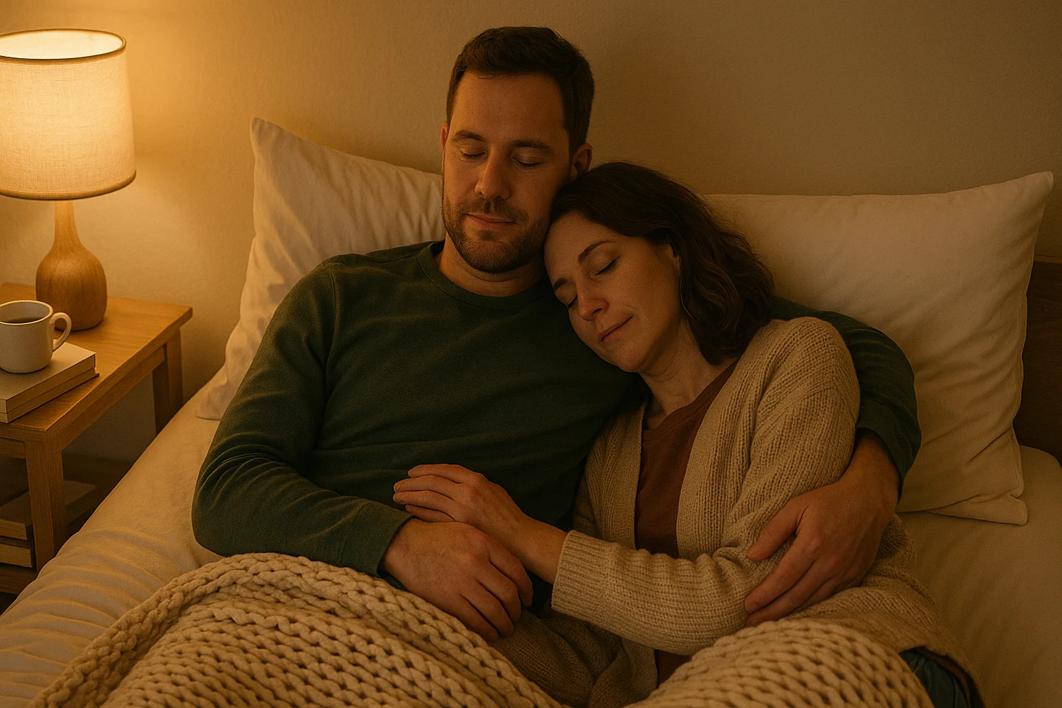 Couple cuddling during intimacy exercise