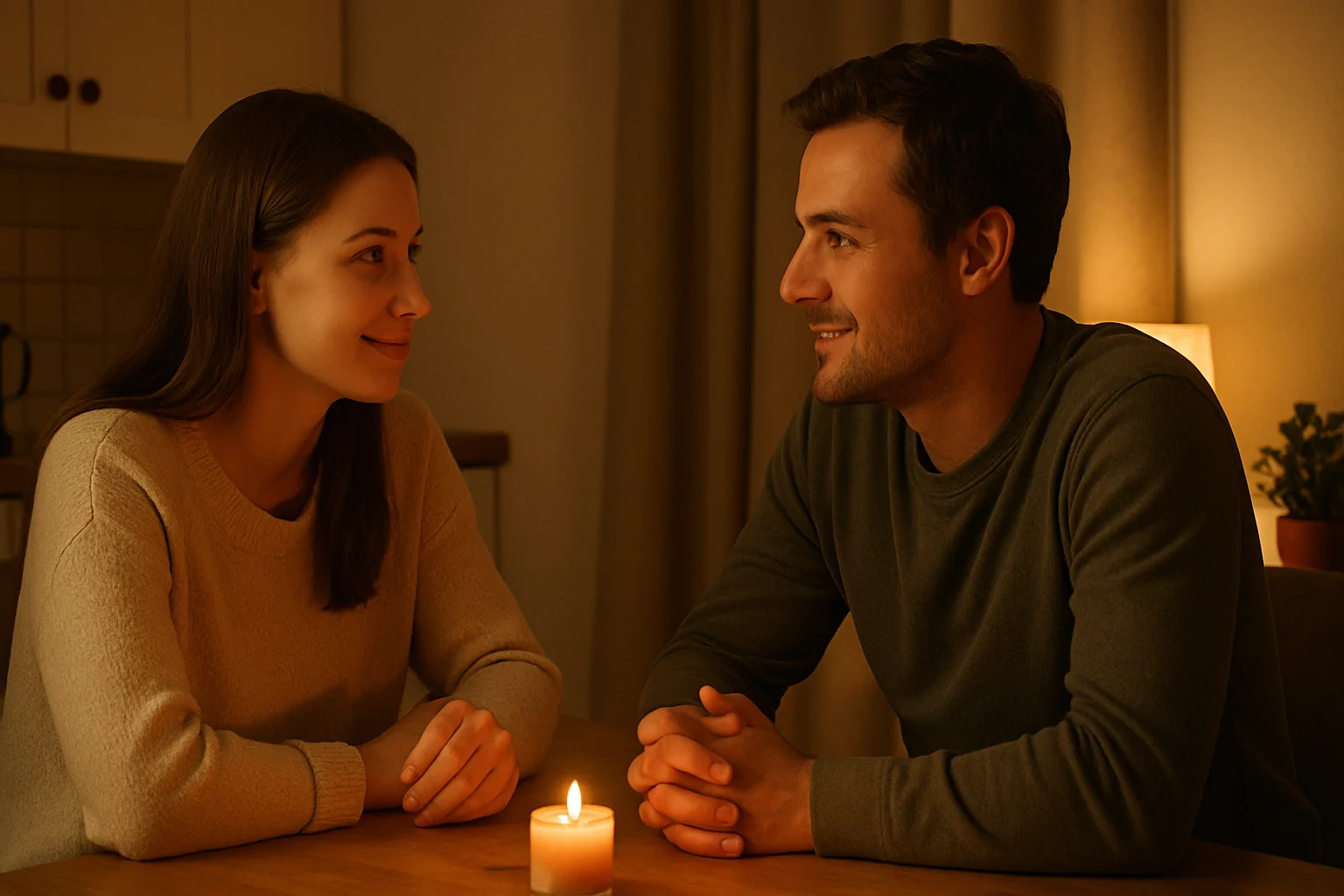 couple talking calmly to share needs