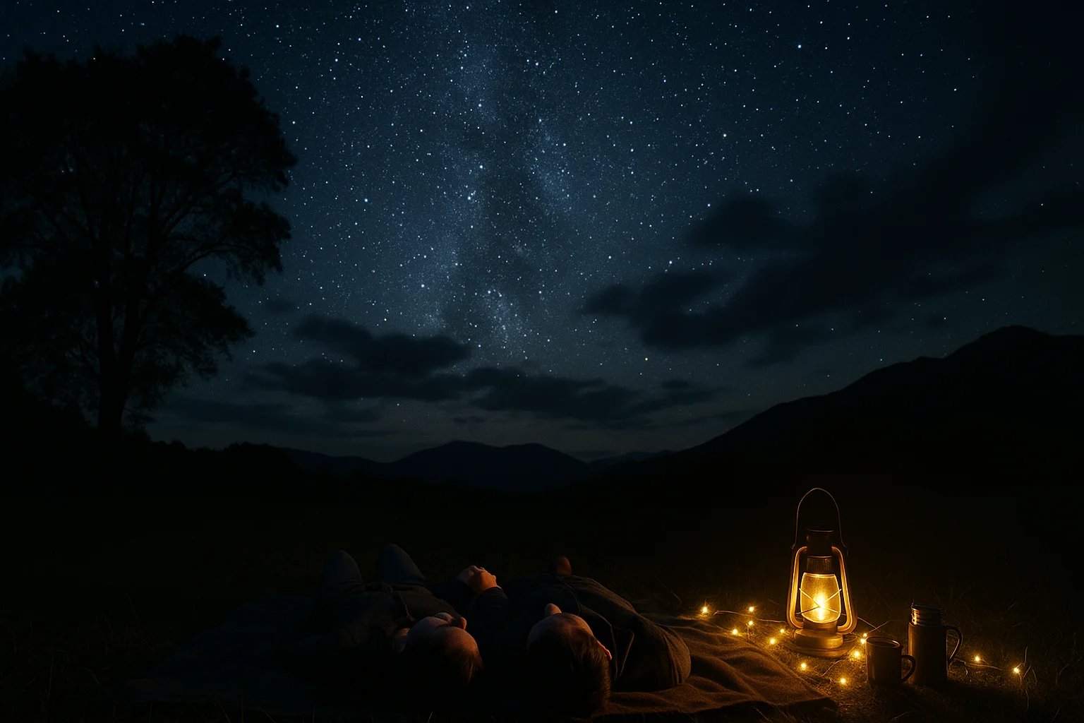 couple stargazing during a romantic bonding moment