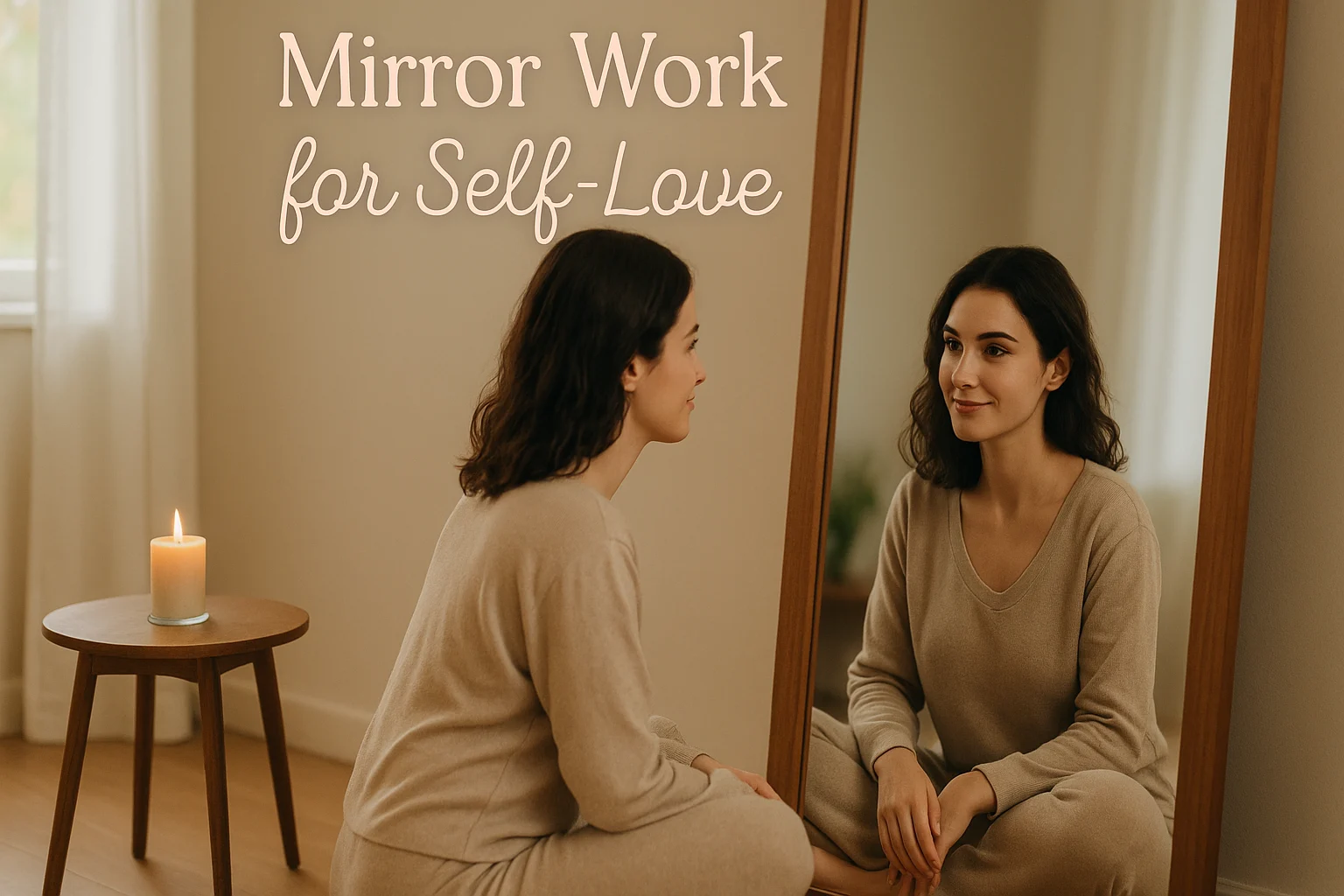 Woman practicing self-love through mirror work