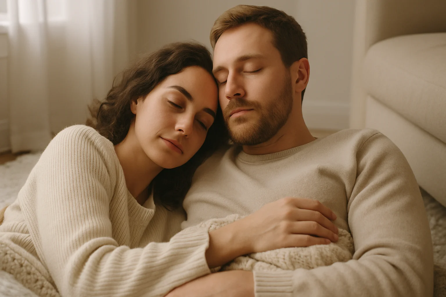 Couple cuddling during intimacy exercise