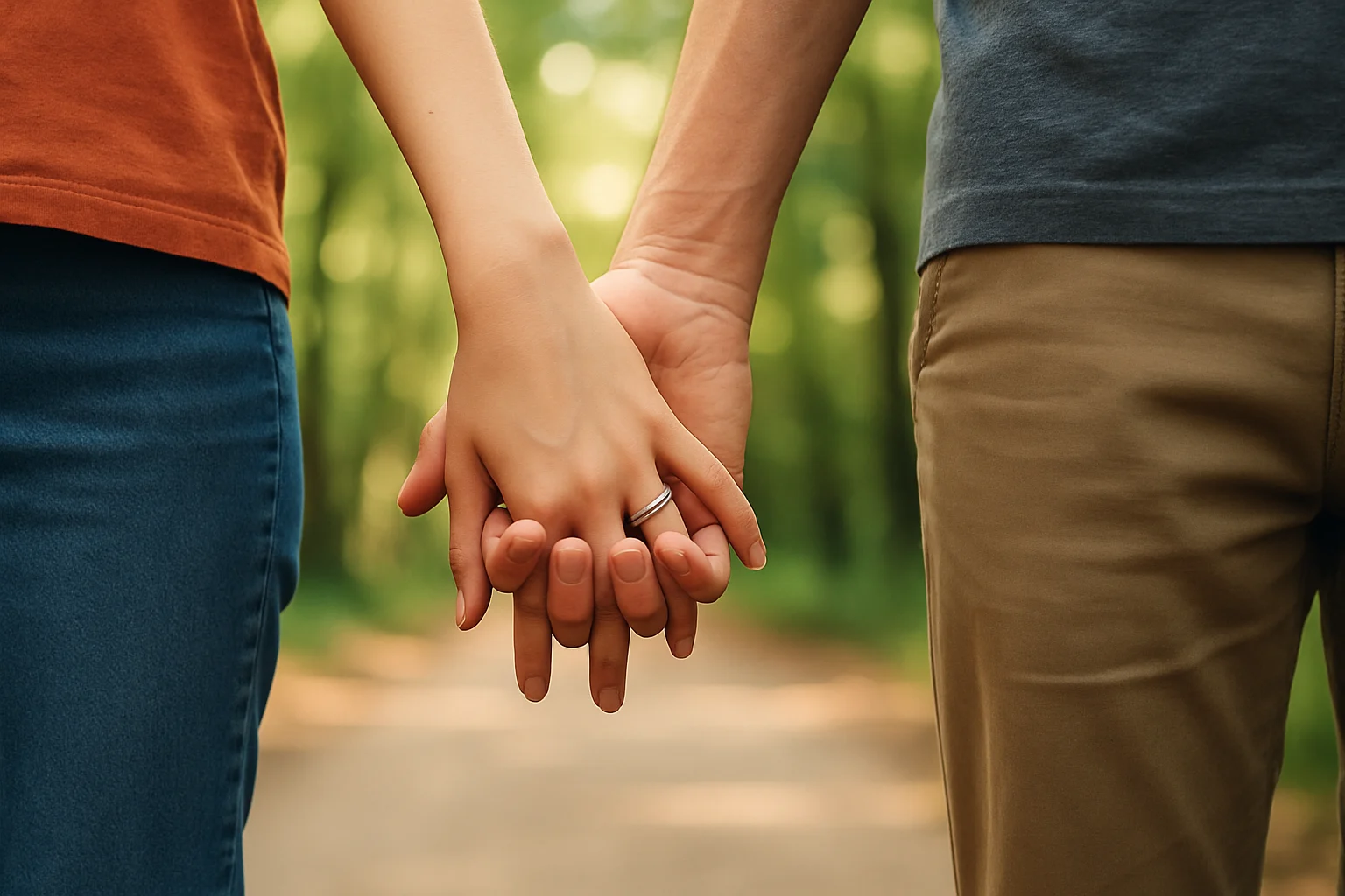 Couple holding hands during intimacy exercise