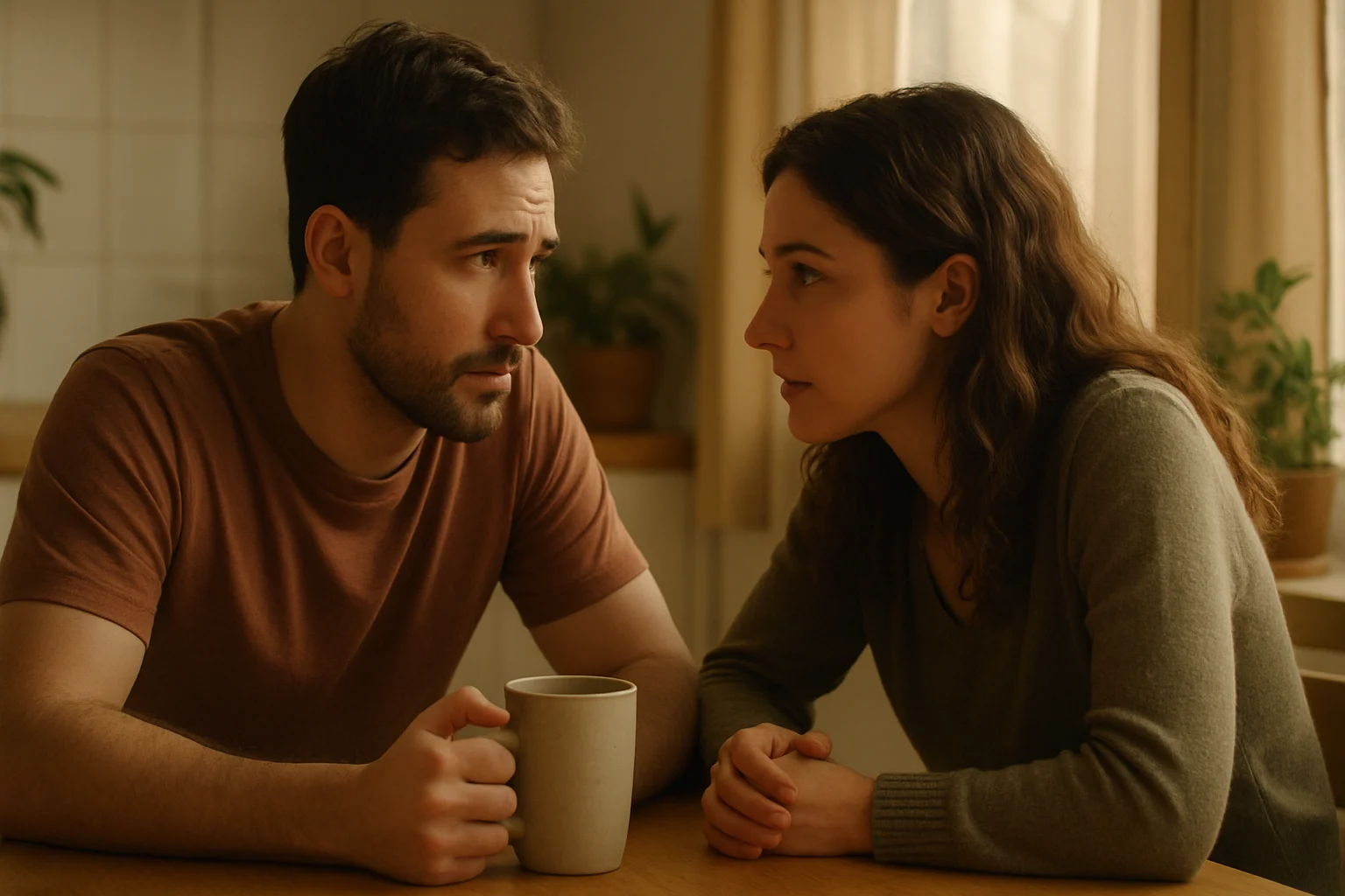Couple talking to rebuild emotional connection