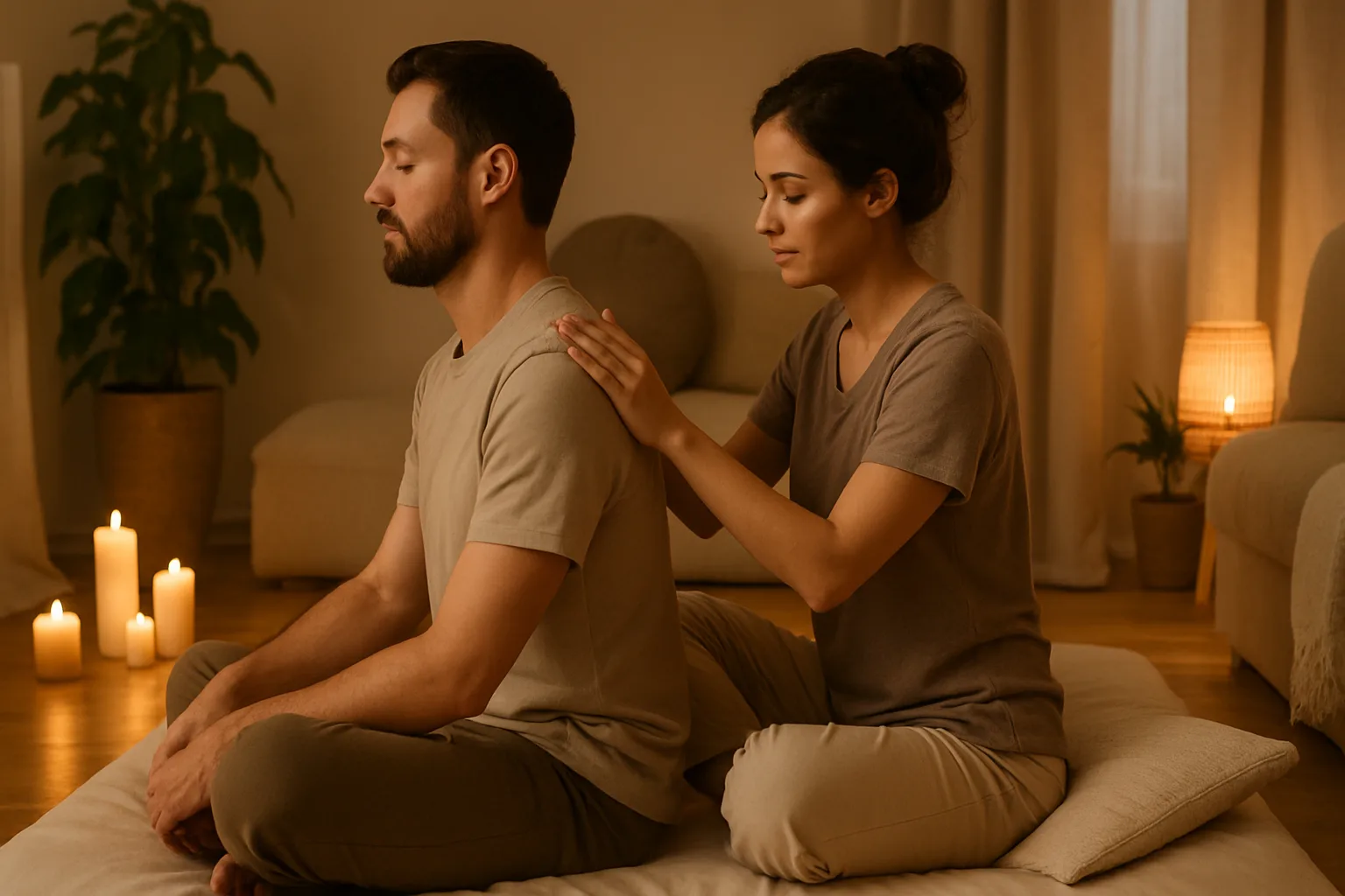 Couple practicing massage for intimacy