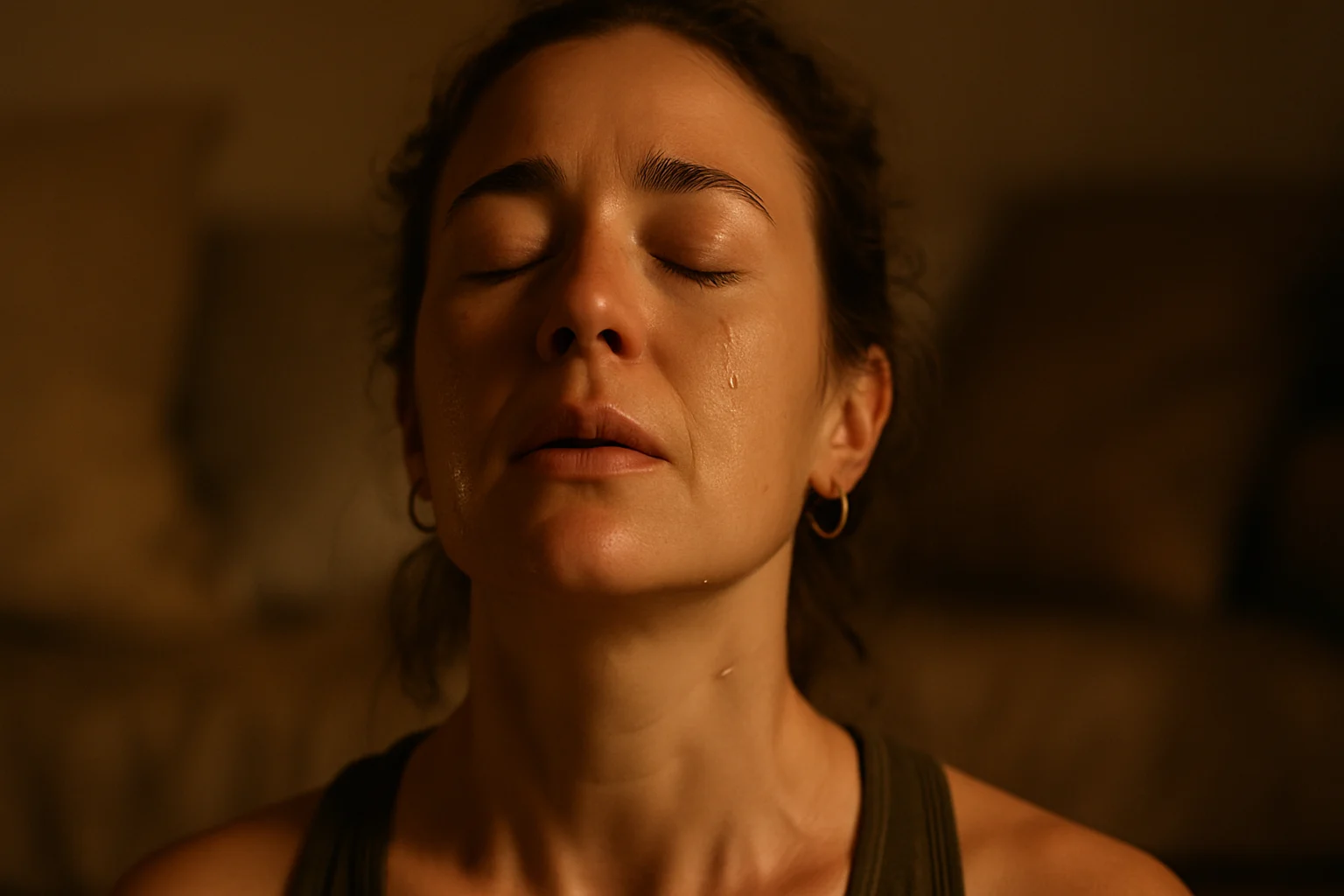 Woman releasing tension through breathwork