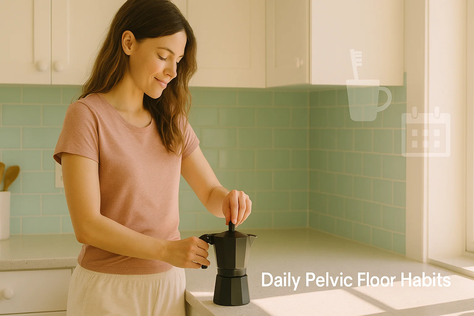 Woman integrating pelvic floor exercises into daily routine