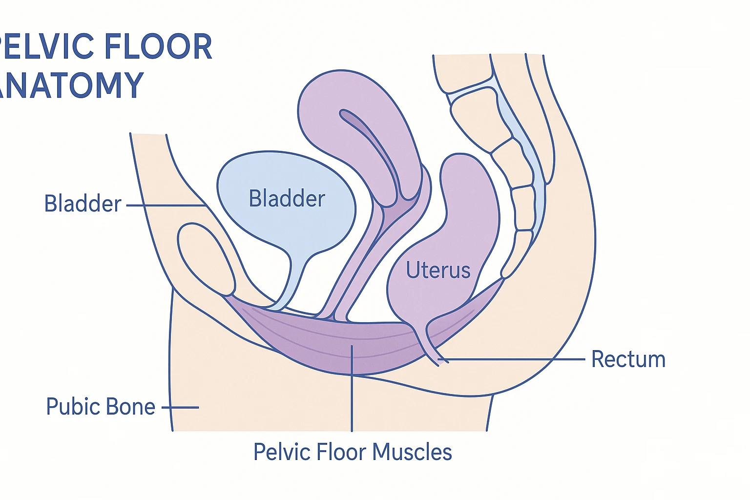 Diagram of pelvic floor muscles for postpartum recovery