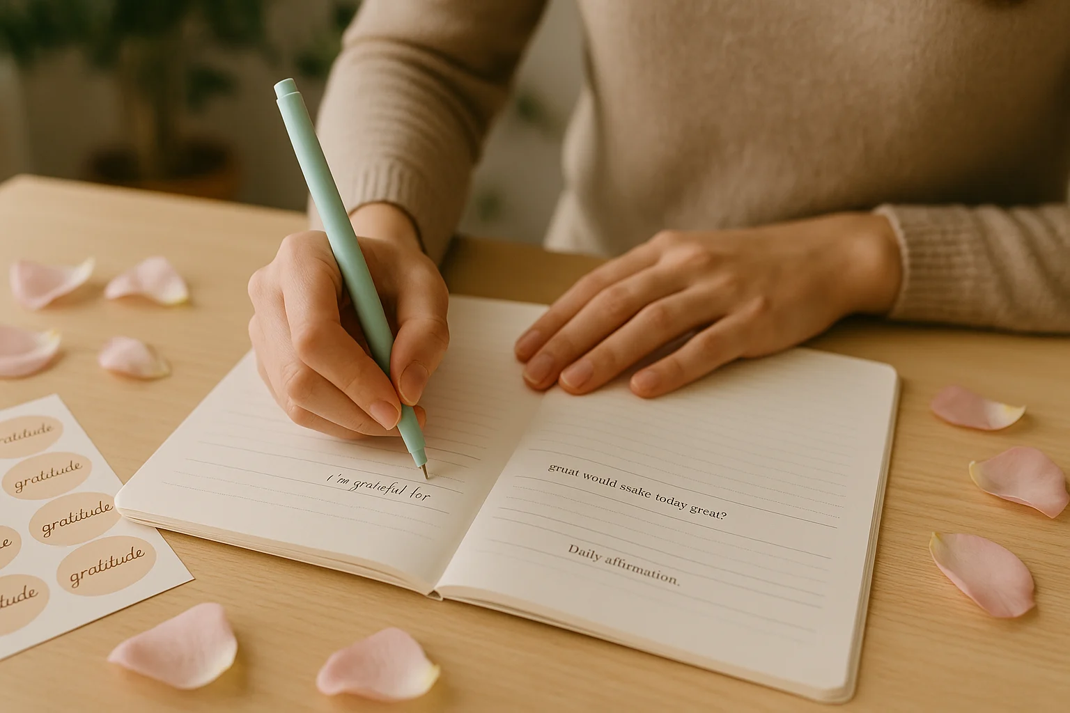 Guided prompts in women’s wellness journal