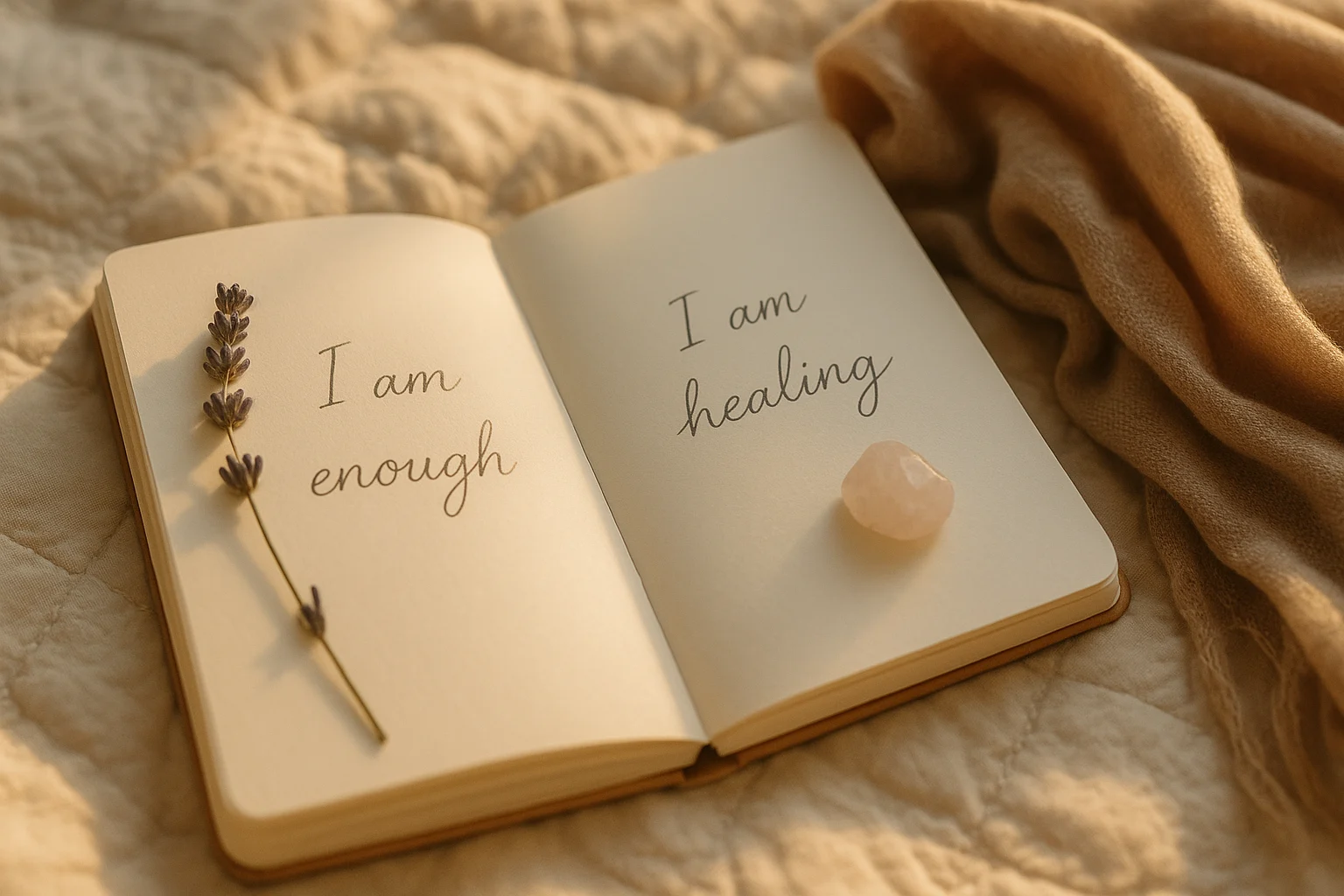 Journal with a pen for self-compassion writing