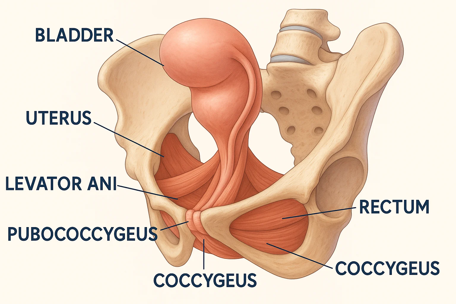 Diagram of pelvic floor anatomy for women’s pelvic health