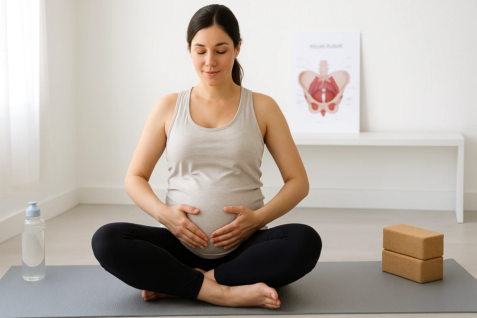 Pregnant woman doing pelvic floor exercises for women’s pelvic health