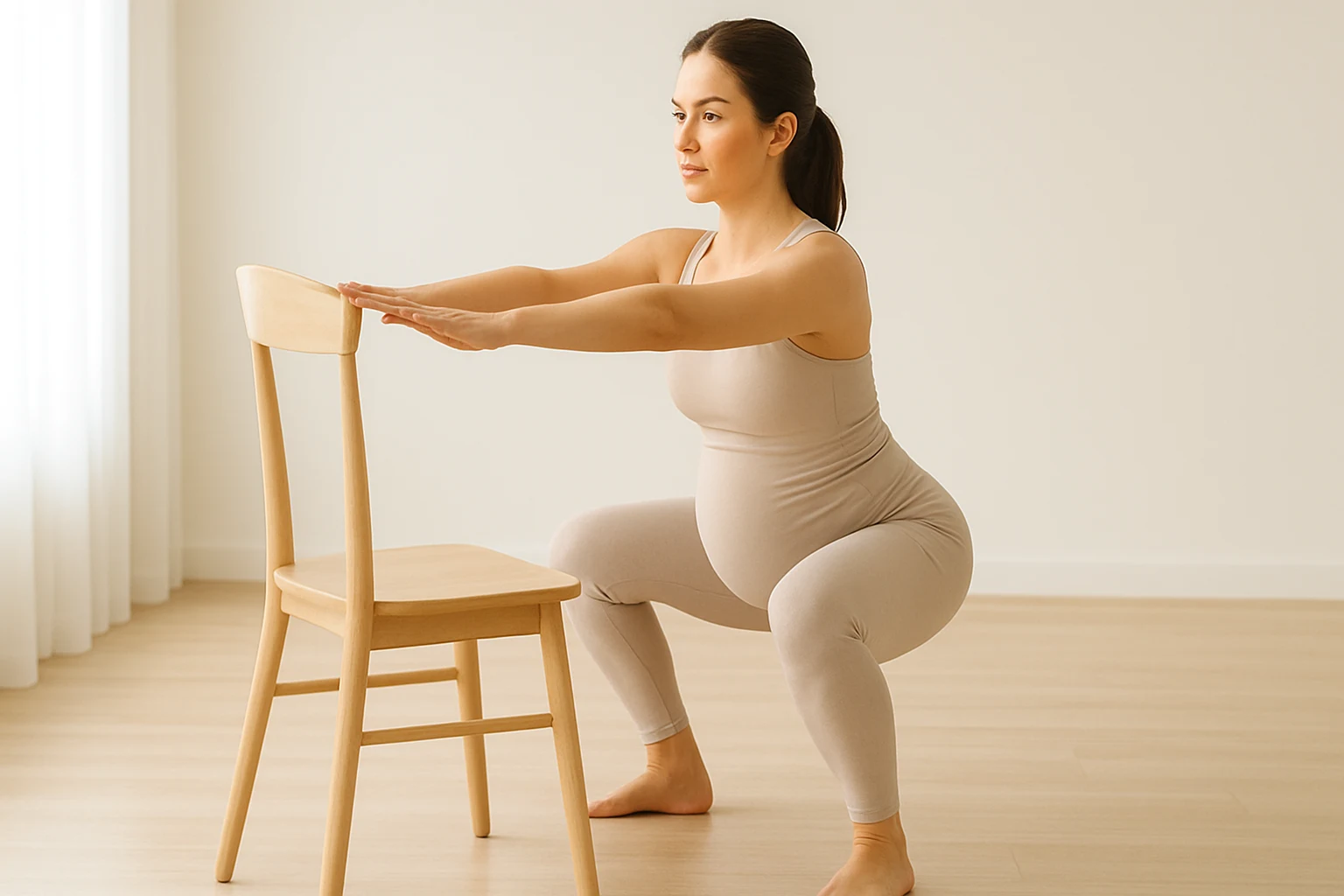 Pregnant woman following pelvic floor exercise routine