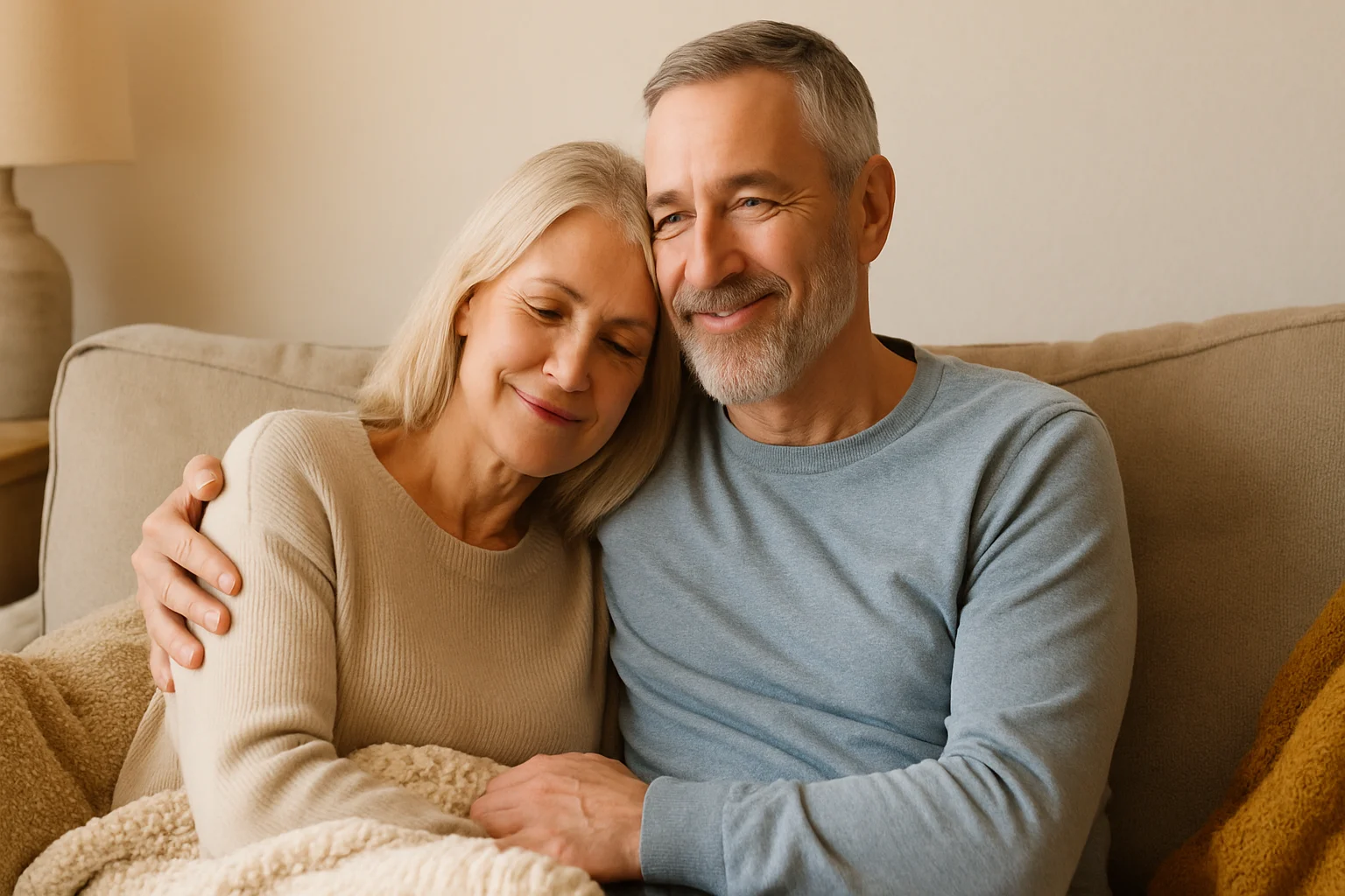 Couple embracing to rebuild intimacy post-hysterectomy