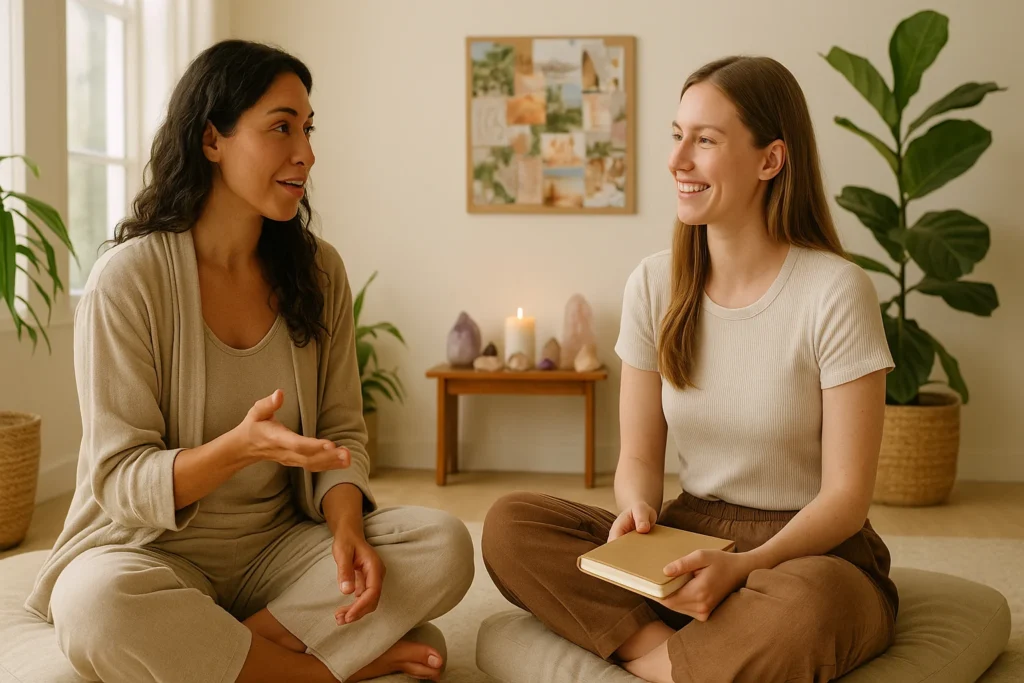 Wellness guide helping a client achieve holistic well-being