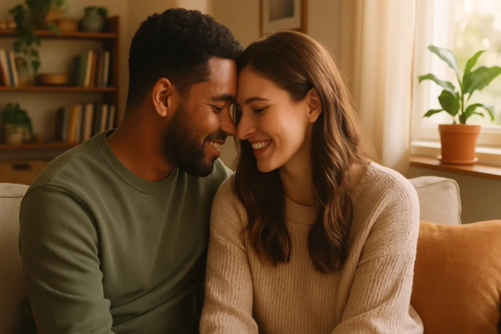 Couple sharing a heartfelt emotional connection during bonding exercises to strengthen their relationship