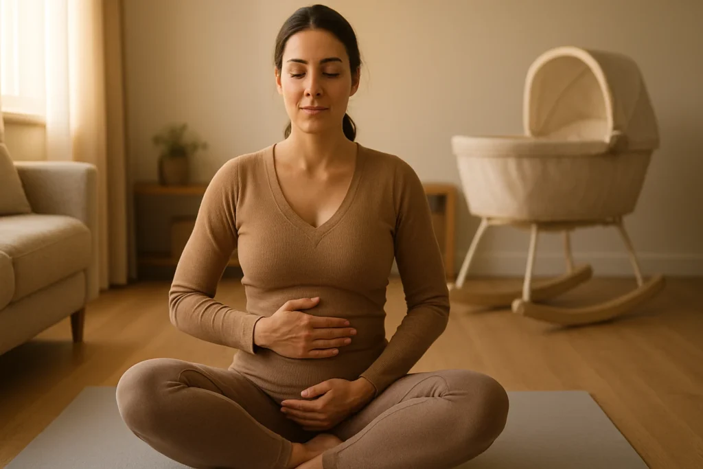 Postpartum mom doing gentle pelvic floor exercises for core recovery