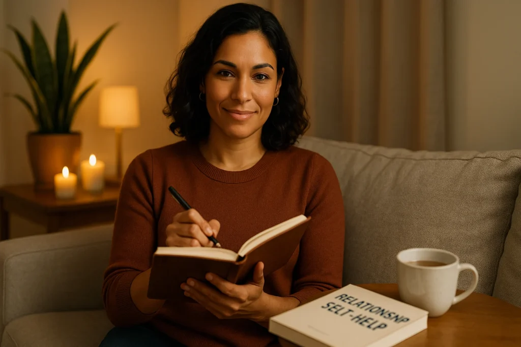 Woman confidently journaling her emotional needs for a healthier relationship
